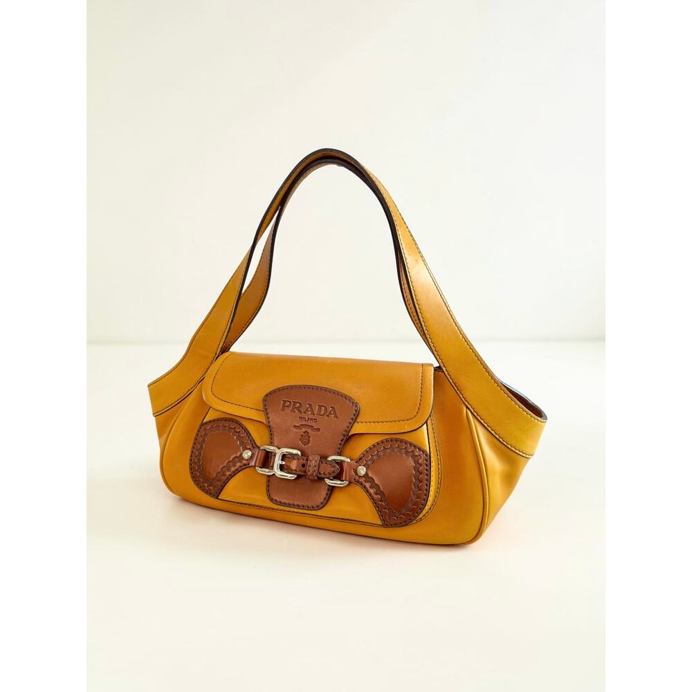 Prada Vitello Cuoio Vintage Cognac Brown Brogue Buckle Shoulder bag - Picture 11 of 11